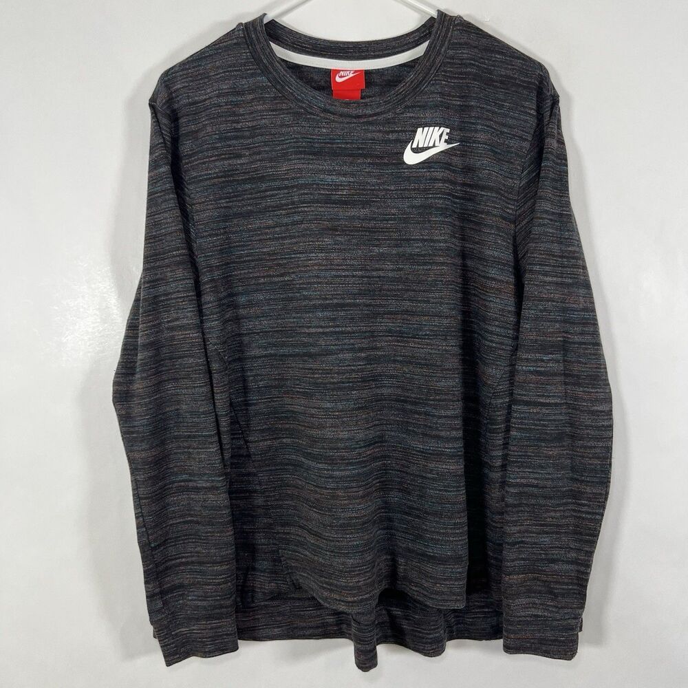 Nike Crewneck Sweater Womens Size Large Black Colorful Heathered Sweatshirt